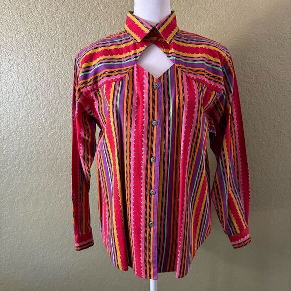 Rodeo Western Wear Women’s M Custom Multi Colored Cowboy Button Down Top Shirt - Picture 1 of 7